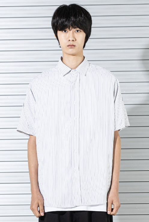 マスノウン(MASSNOUN)  STRIPE INVERTED PLEATS SHIRTS MSTST003-BK