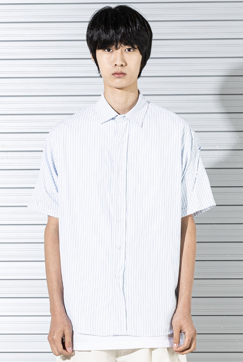 マスノウン(MASSNOUN) STRIPE INVERTED PLEATS SHIRTS MSTST003-BL