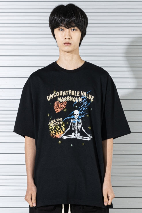 マスノウン(MASSNOUN) SKULL OVERSIZED T-SHIRTS MSTTS021-BK