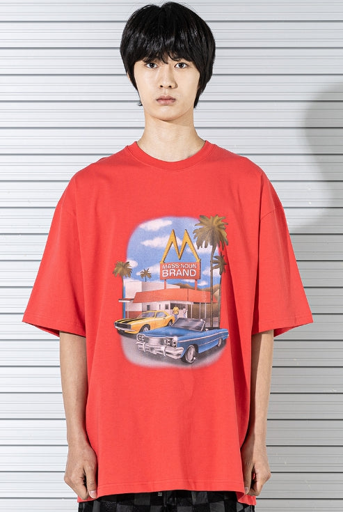 マスノウン(MASSNOUN)  IN AND OUT OVERSIZED T-SHIRTS MSTTS022-RD
