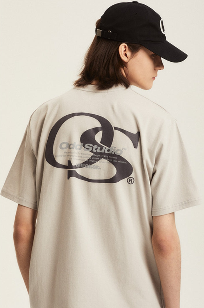 Odd Studio (オッドスタジオ) OS SERIF LOGO T-SHIRTS - SAND GRAY