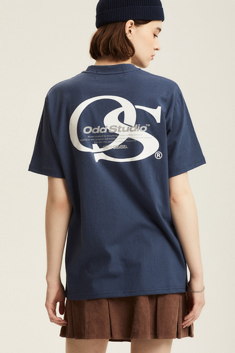 Odd Studio (オッドスタジオ) OS SERIF LOGO T-SHIRTS - DUST BLUE