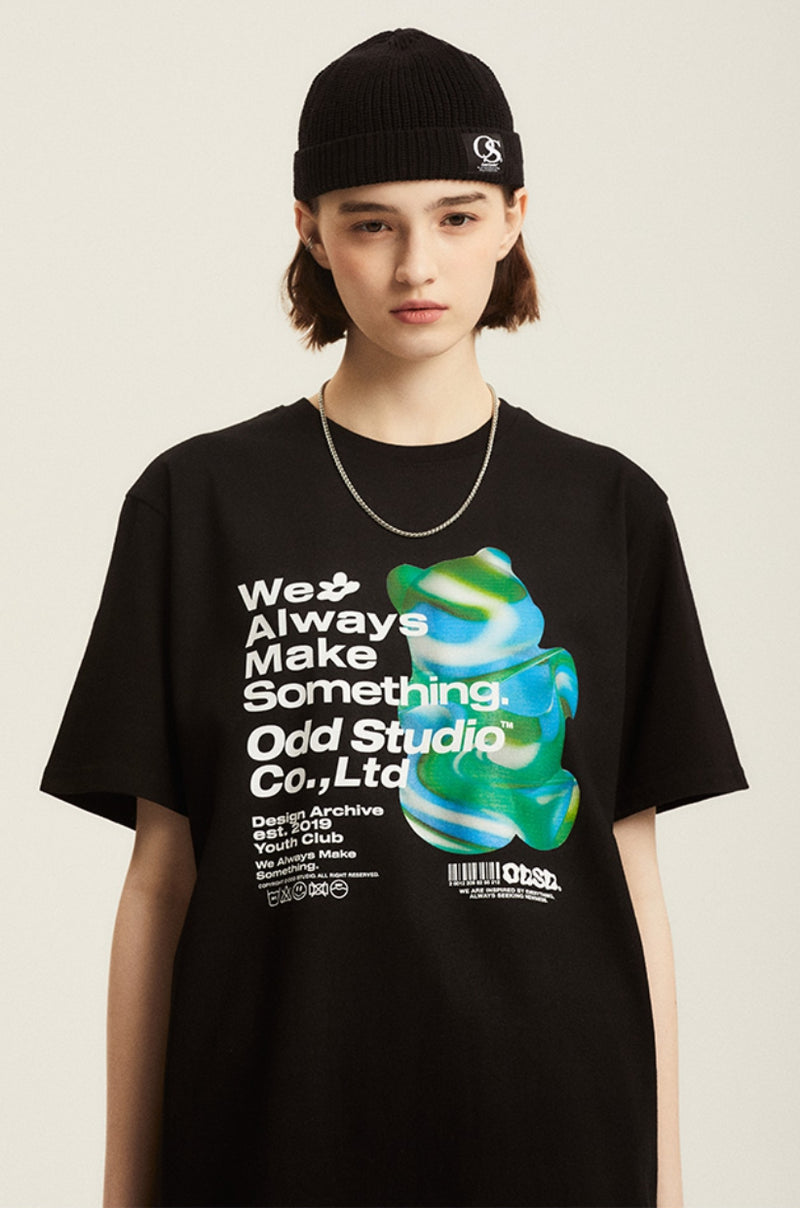 Odd Studio (オッドスタジオ) 3D BEAR PRINT T-SHIRT - BLACK