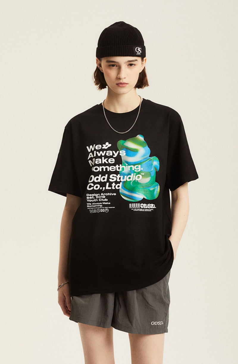 Odd Studio (オッドスタジオ) 3D BEAR PRINT T-SHIRT - BLACK