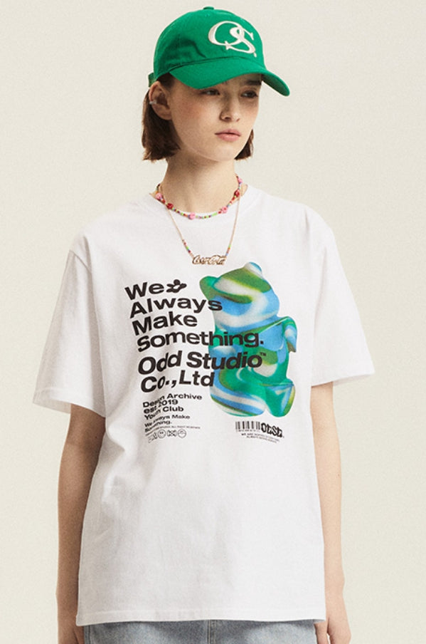 Odd Studio (オッドスタジオ) 3D BEAR PRINT T-SHIRT - WHITE