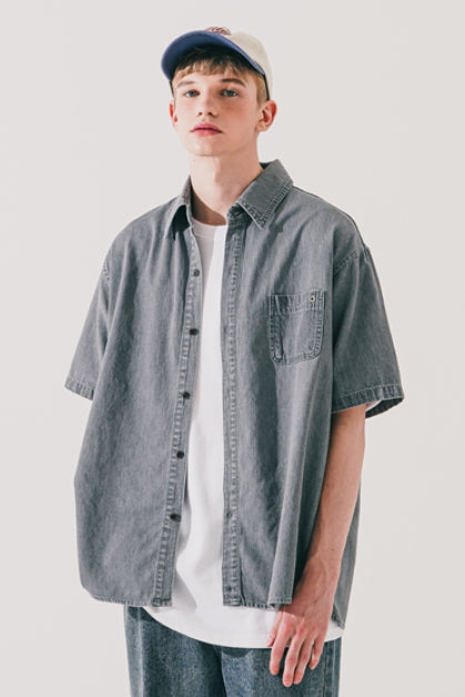 ダブルユーブイプロジェクト(WV PROJECT) Ring denim short-sleeved shirt Gray MJSS7588