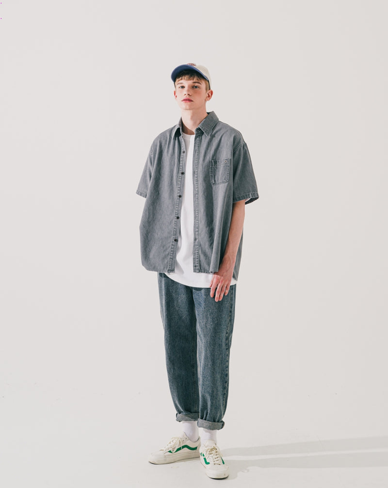ダブルユーブイプロジェクト(WV PROJECT) Ring denim short-sleeved shirt Gray MJSS7588