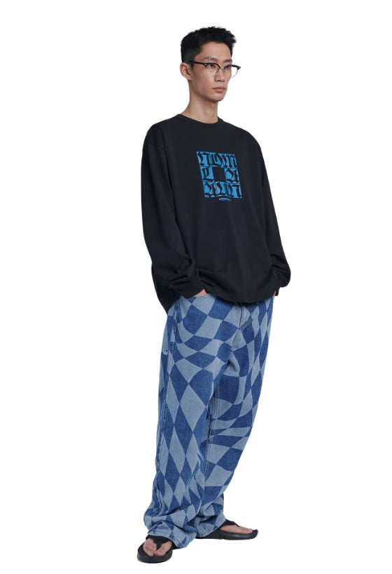 NOMANUAL(ノーマニュアル) SQR GRAPHIC LONG SLEEVE TEE - BLACK