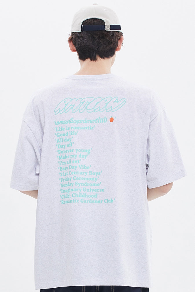 ROMANTIC CROWN(로맨틱 크라운) ORANGE LOGO SLOGAN TEE_LIGHT GREY
