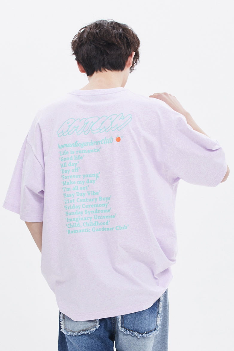 ROMANTIC CROWN(로맨틱 크라운) ORANGE LOGO SLOGAN TEE_멜란지 라이트 퍼플