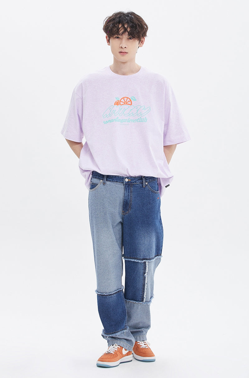 ROMANTIC CROWN(로맨틱 크라운) ORANGE LOGO SLOGAN TEE_멜란지 라이트 퍼플