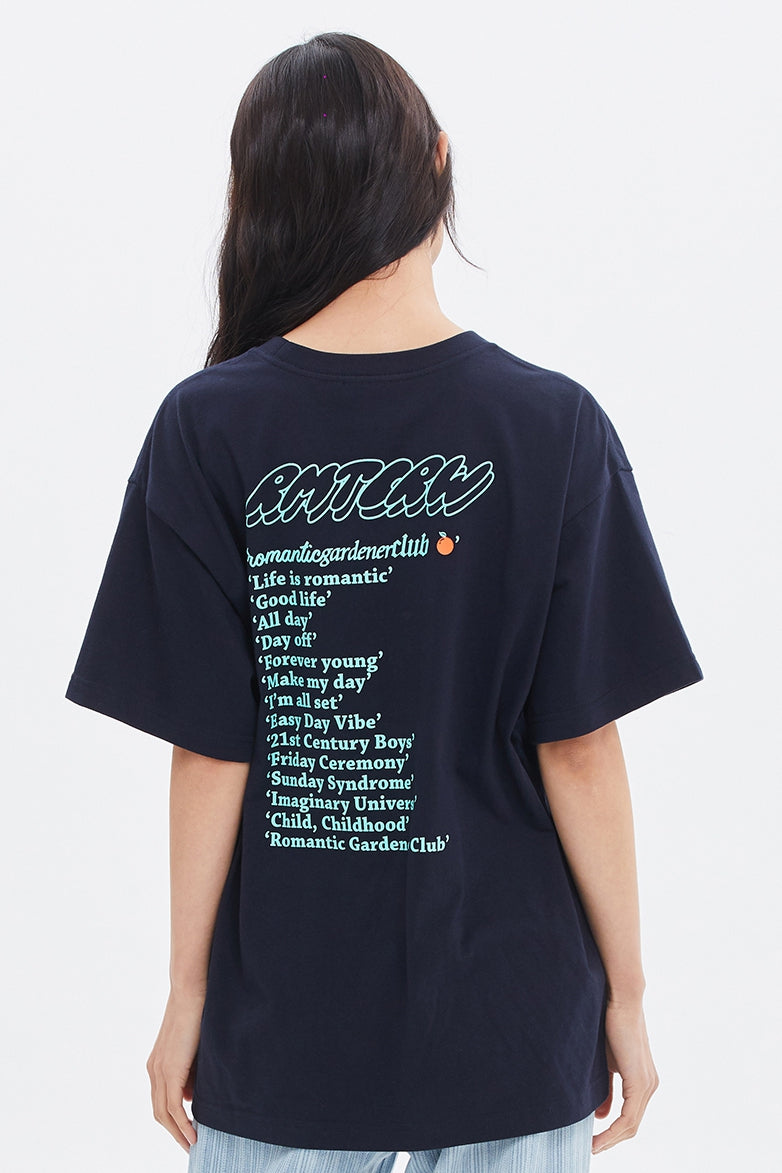 ROMANTIC CROWN (로맨틱 크라운) ORANGE LOGO SLOGAN TEE_NAVY