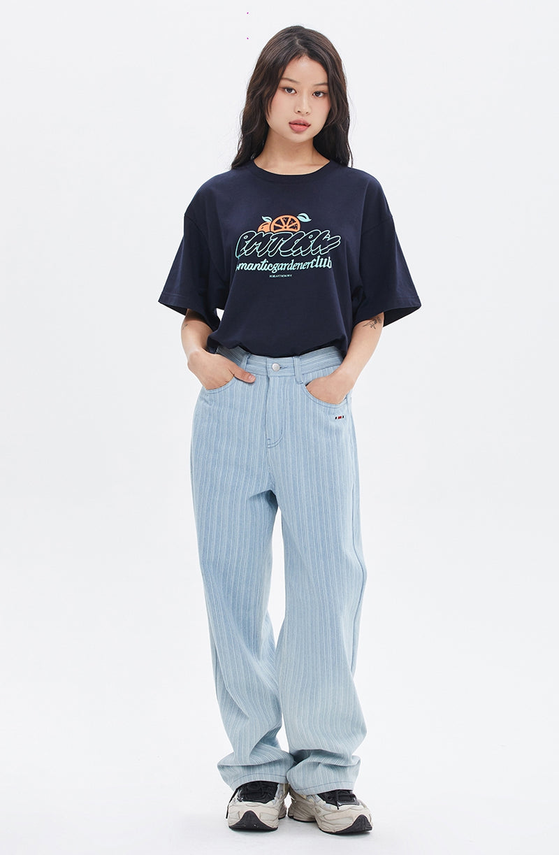 ROMANTIC CROWN (로맨틱 크라운) ORANGE LOGO SLOGAN TEE_NAVY