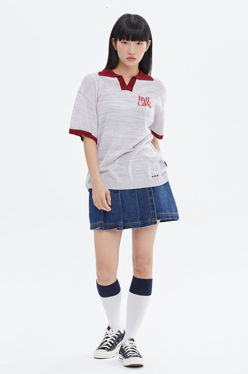 ROMANTIC CROWN(로맨틱 크라운) RECENT LOGO POLO SHIRT_LIGHT GREY