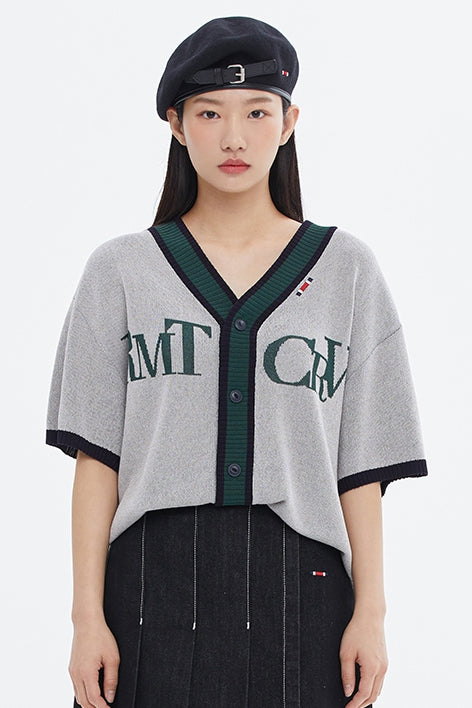 ROMANTIC CROWN(로맨틱 크라운) RECENT LOGO HALF CARDIGAN_LIGHT GREY