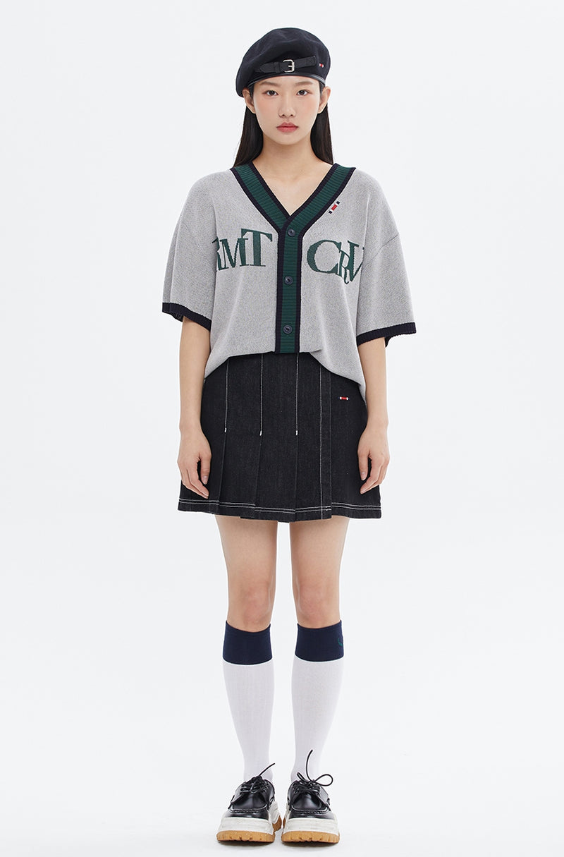 ROMANTIC CROWN(로맨틱 크라운) RECENT LOGO HALF CARDIGAN_LIGHT GREY