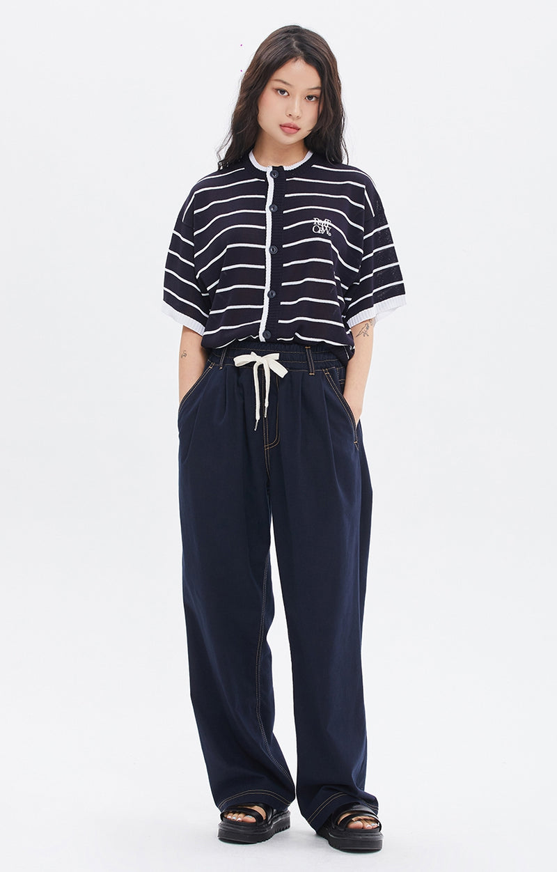 ROMANTIC CROWN(로맨틱 크라운) STRIPE HALF CARDIGAN_NAVY