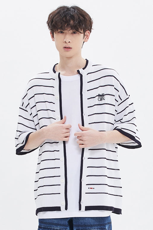 ROMANTIC CROWN(로맨틱 크라운) STRIPE HALF CARDIGAN_WHITE
