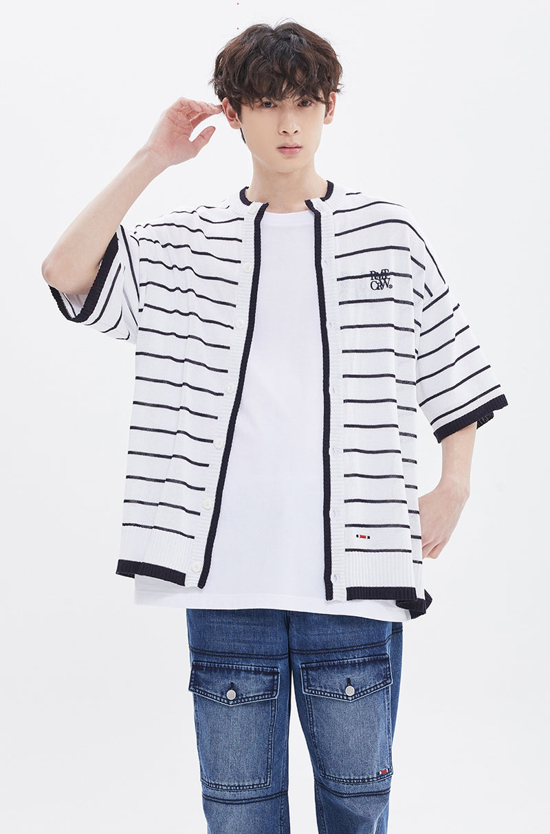 ROMANTIC CROWN(로맨틱 크라운) STRIPE HALF CARDIGAN_WHITE