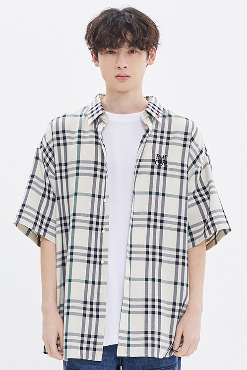 ROMANTIC CROWN(로맨틱 크라운) CROSS CHECK HALF SHIRT_OATMEAL