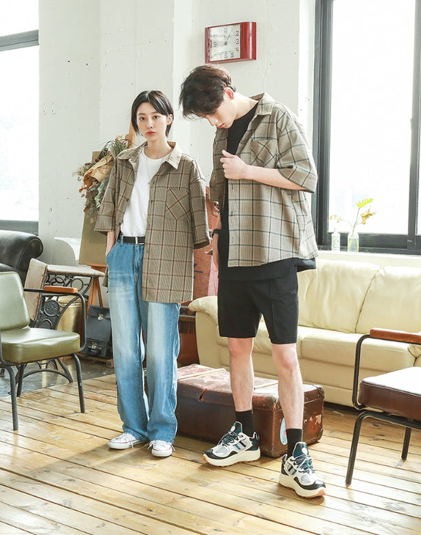 JEMUT (ジェモッ) Hound tooth check short sleeve shirt HSSS2207