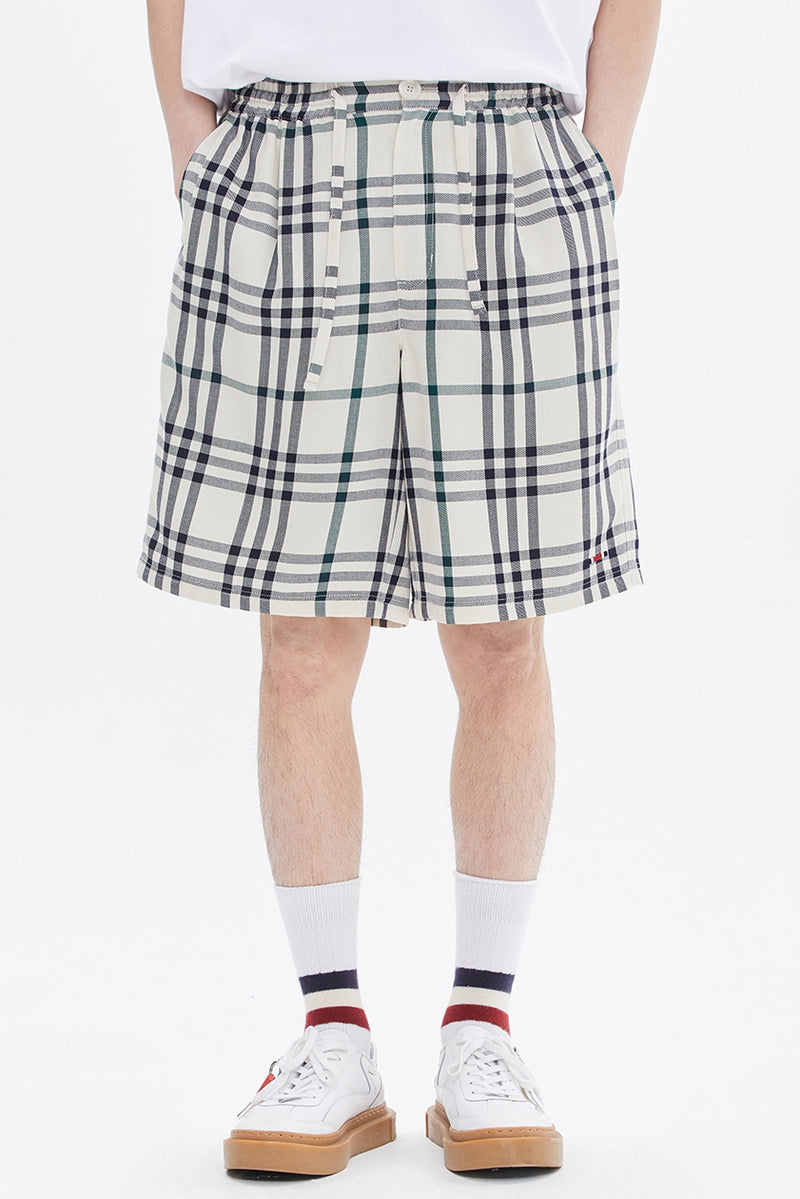 ROMANTIC CROWN(로맨틱 크라운) CROSS CHECK HALF PANTS_OATMEAL