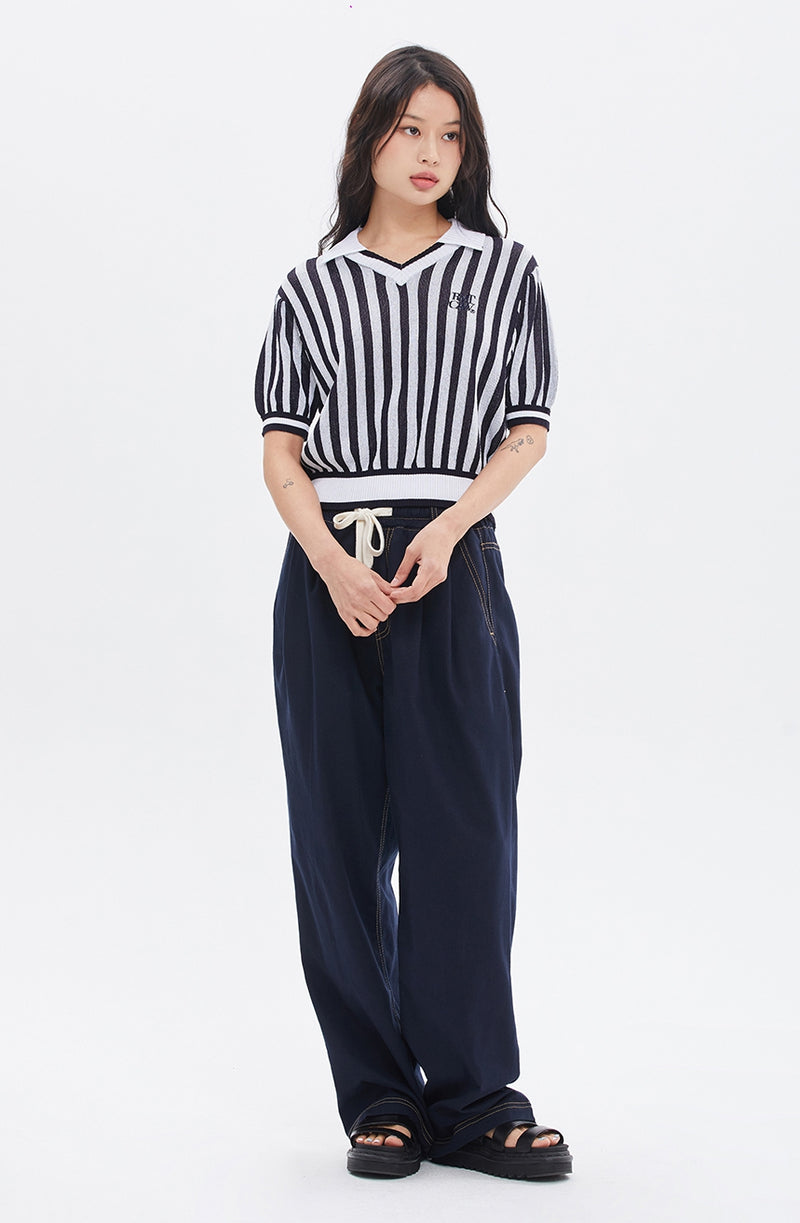ROMANTIC CROWN(로맨틱 크라운) STRIPE BALLOON KNIT TOP_NAVY