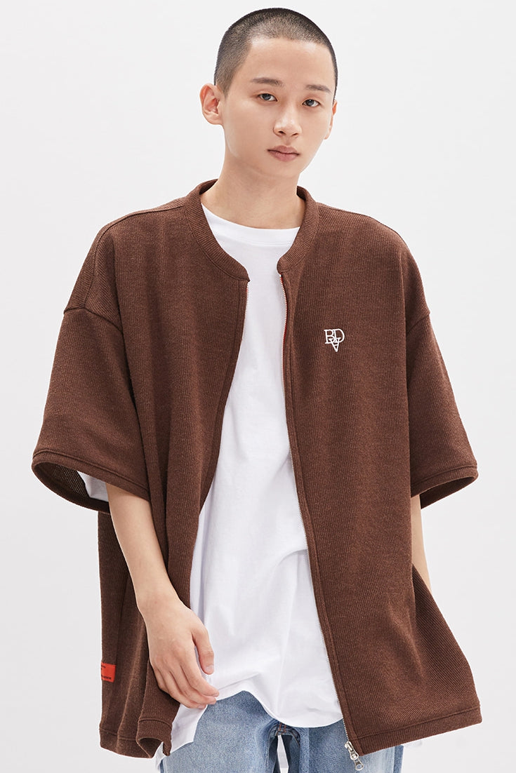 ベドインベド(BADINBAD) KNIT ZIP UP TEE_BROWN