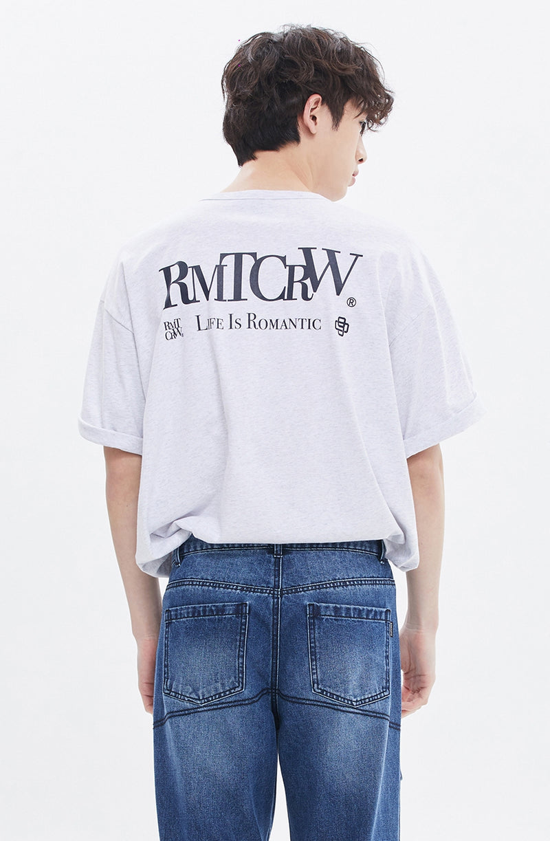 ROMANTIC CROWN(로맨틱 크라운) HENRY NECK LOGO TEE_LIGHT GREY