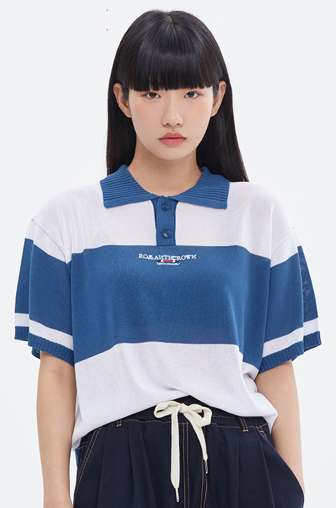 ROMANTIC CROWN(로맨틱 크라운) STRIPE KNIT POLO_BLUE