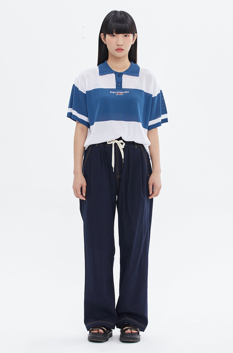 ROMANTIC CROWN(로맨틱 크라운) STRIPE KNIT POLO_BLUE