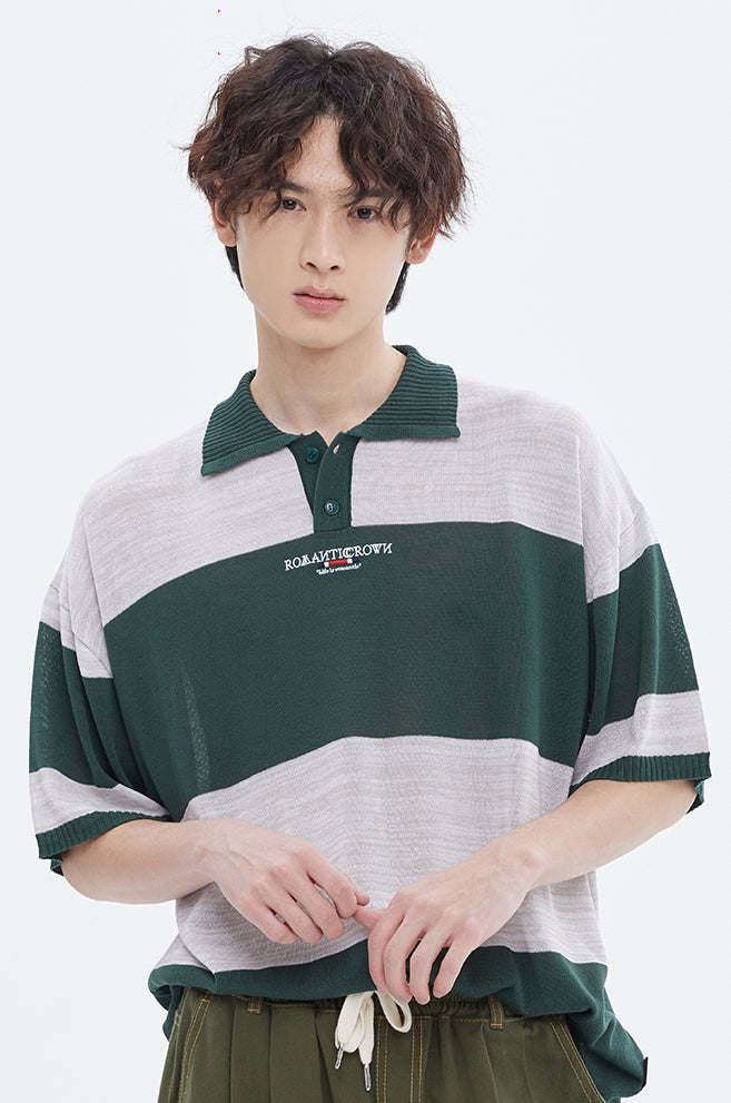 ROMANTIC CROWN(로맨틱 크라운) STRIPE KNIT POLO_GREEN