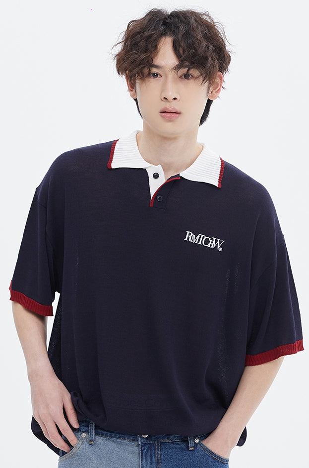 ROMANTIC CROWN (로맨틱크라운) RECENT LOGO KNIT POLO_NAVY