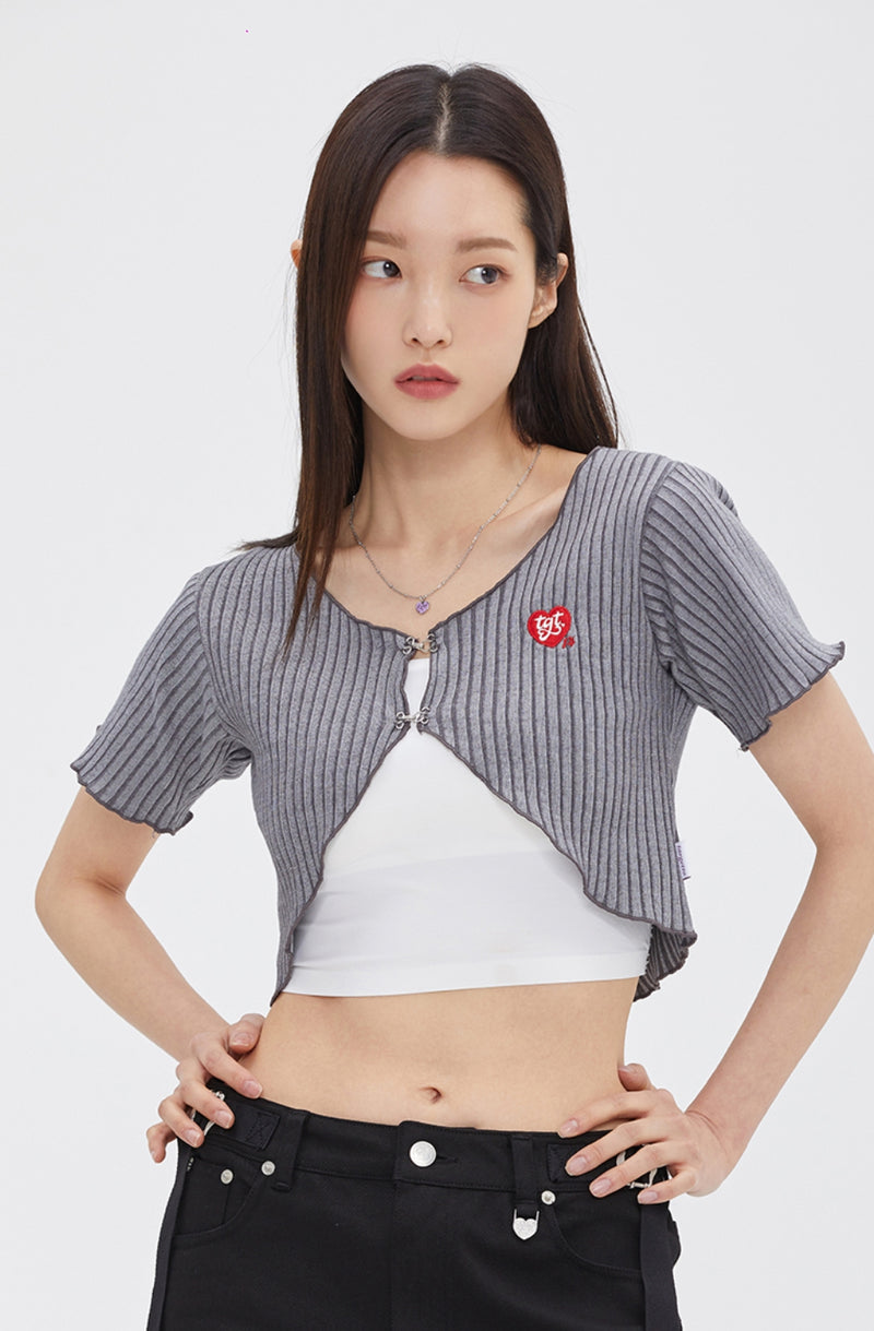 TARGETTO(ターゲット) TWO TONE RIB CARDIGAN_CHARCOAL