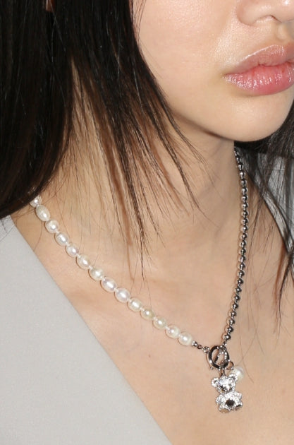 【BLACKPURPLE】cozy bear half pearl necklace BLACKPURPLE (ブラックパープル) cozy bear half pearl necklace