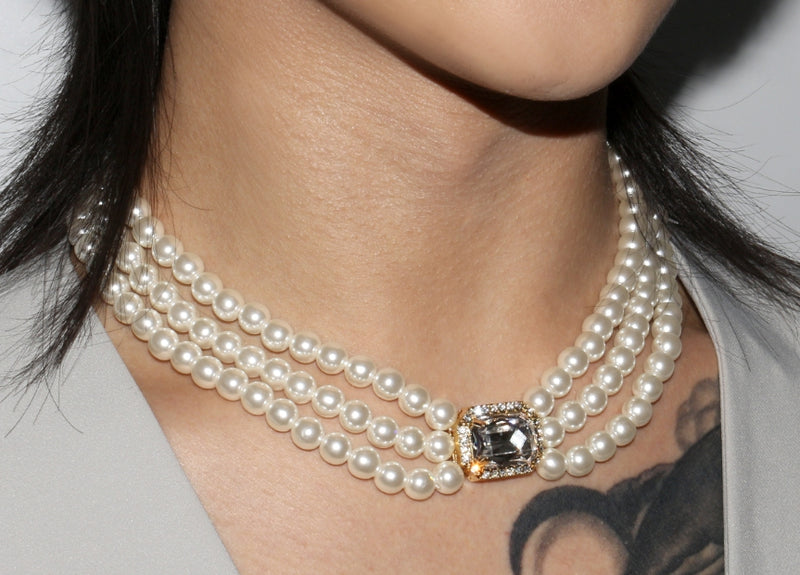 BLACKPURPLE (ブラックパープル) Marilyn Crystal Layering Pearl Necklace
