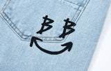 ブラックブロンド(BLACKBLOND) BBD Border Graffiti Smile Logo Denim Pants (Light Blue)