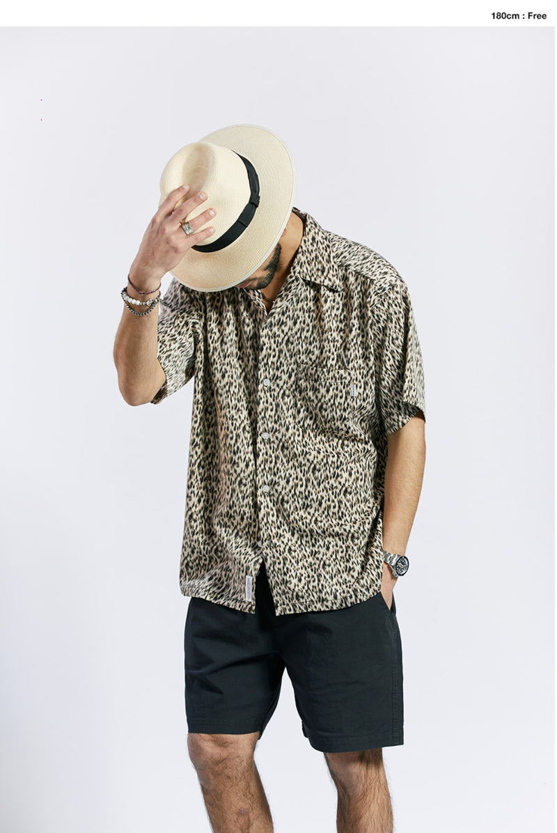 セイントペイン(SAINTPAIN) SP OVER FIT LEOPARD OPEN COLLAR SHIRTS-BEIGE