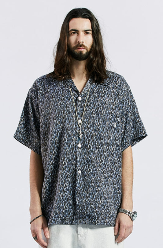 セイントペイン(SAINTPAIN) SP OVER FIT LEOPARD OPEN COLLAR SHIRTS-BLUE