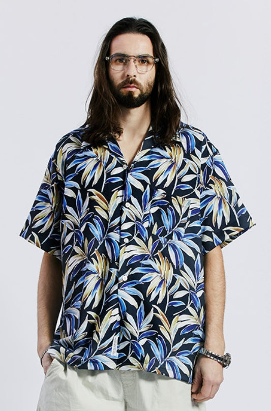 セイントペイン(SAINTPAIN)  SP OVER FIT FLOWER OPEN COLLAR SHIRTS-BLACK