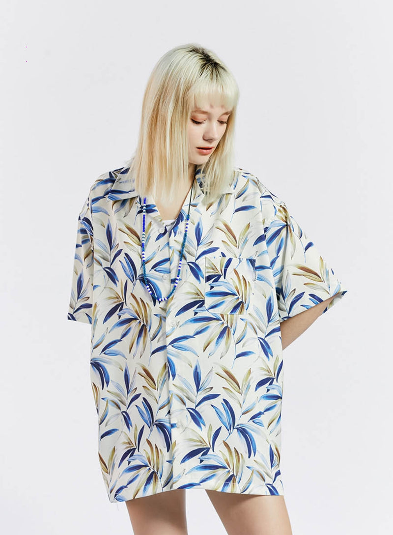 セイントペイン(SAINTPAIN) SP OVER FIT FLOWER OPEN COLLAR SHIRTS-IVORY