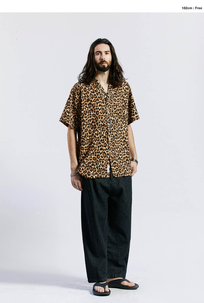 セイントペイン(SAINTPAIN) SP OVER FIT LEOPARD OPEN COLLAR SHIRTS-BROWN
