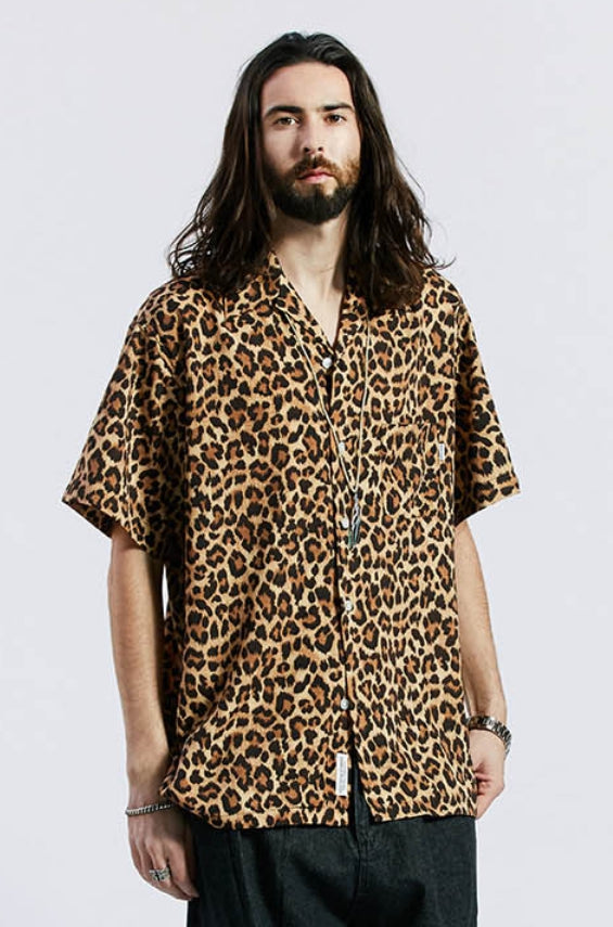 セイントペイン(SAINTPAIN) SP OVER FIT LEOPARD OPEN COLLAR SHIRTS-BROWN