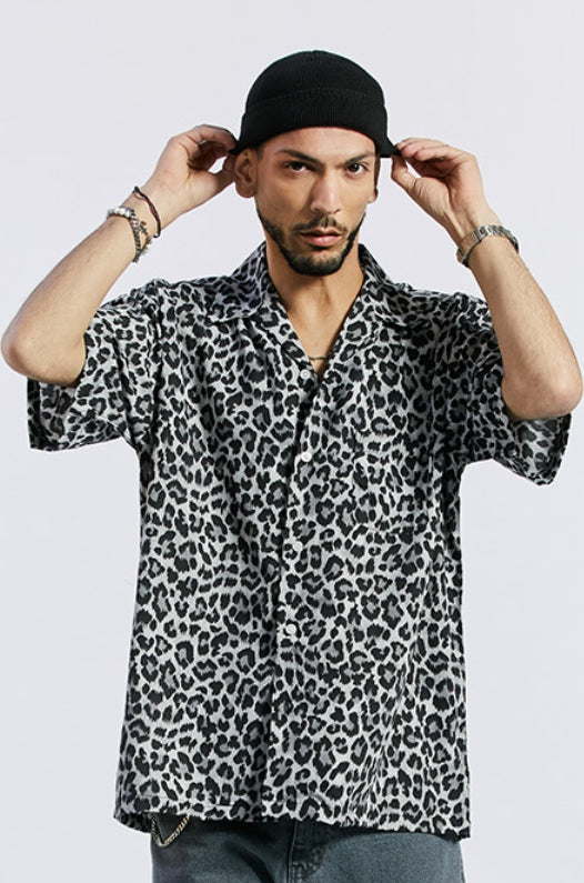 セイントペイン(SAINTPAIN) SP OVER FIT LEOPARD OPEN COLLAR SHIRTS-GRAY