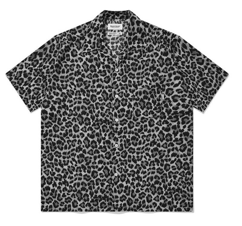 セイントペイン(SAINTPAIN) SP OVER FIT LEOPARD OPEN COLLAR SHIRTS-GRAY