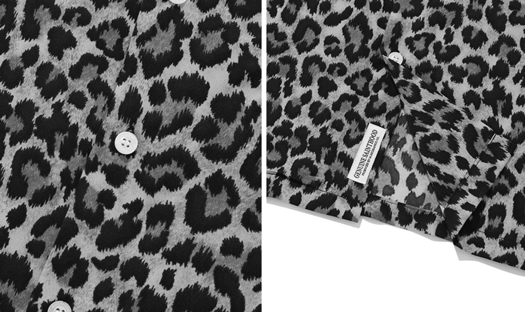 Leopard Print Open collar shirt グレー