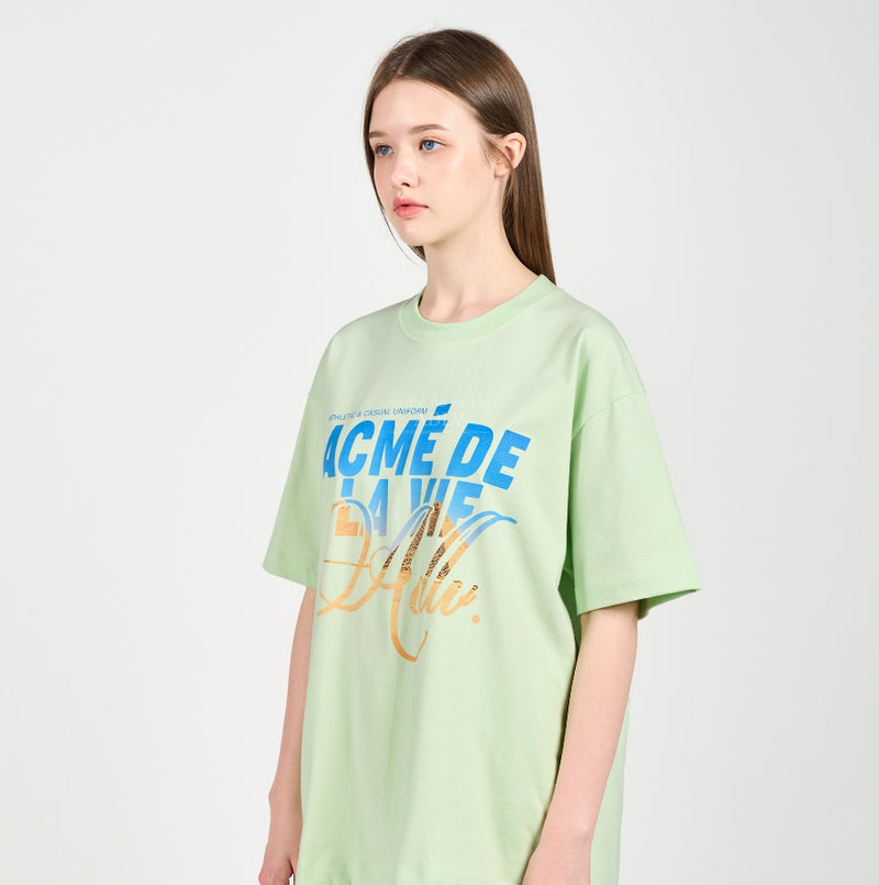 アクメドラビ(acme' de la vie) BACKGROUND LOGO SHORT SLEEVE T-SHIRT MINT