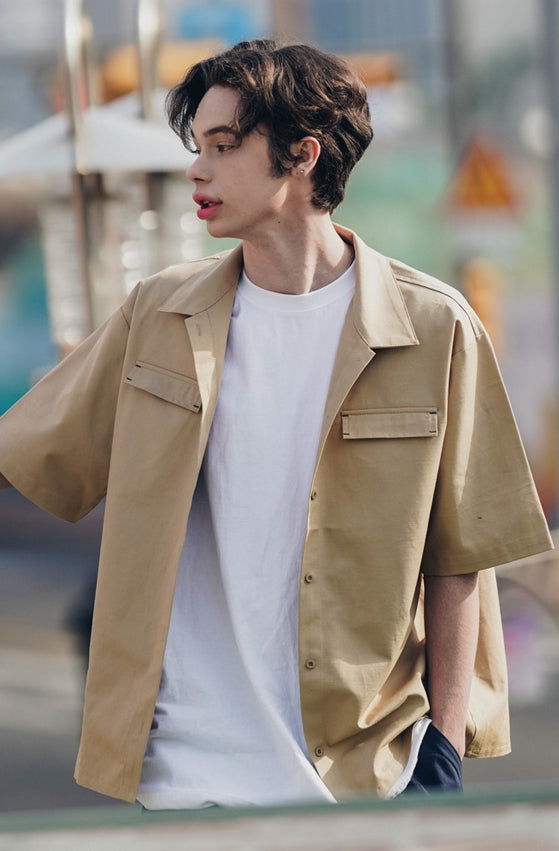 UNDERBASE(アンダーベース) It's two-pocket short-sleeved shirt Beige ISSS9087