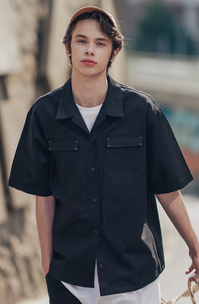 UNDERBASE(アンダーベース) It's two-pocket short-sleeved shirt Black ISSS9087