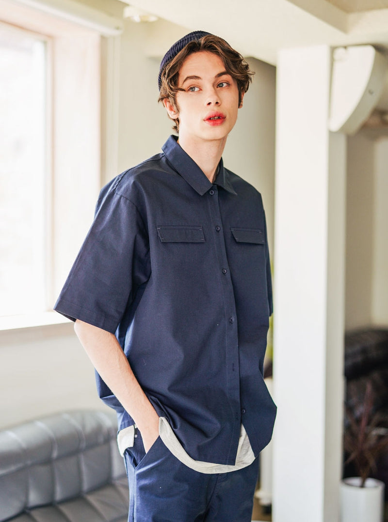 UNDERBASE(アンダーベース) It's two-pocket short-sleeved shirt Navy ISSS9087